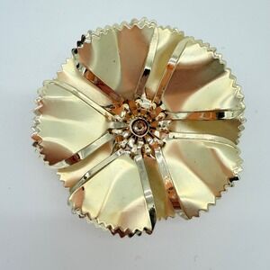 Vintage Large Gold Tone Layered Flower Brooch Pin 3" Bold Statement Piece